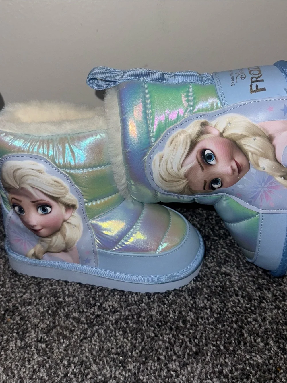 H&M Iridescent Light Blue Kids Winter Boots with Plush Collar